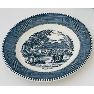Vintage Currier and Ives Blue by ROYAL (USA) Coupe Bread & Butter Plate-Set of 3